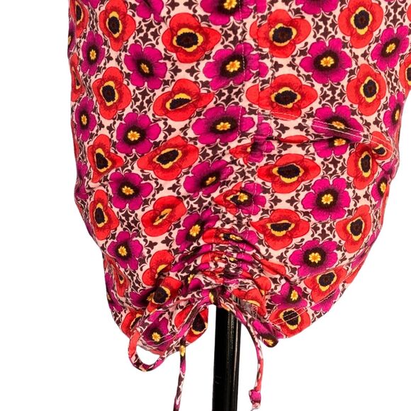 INC Medium Top Floral Geometric Surplice V-Neck Cap Sleeve Ruched Stretch Multi - Picture 5 of 10